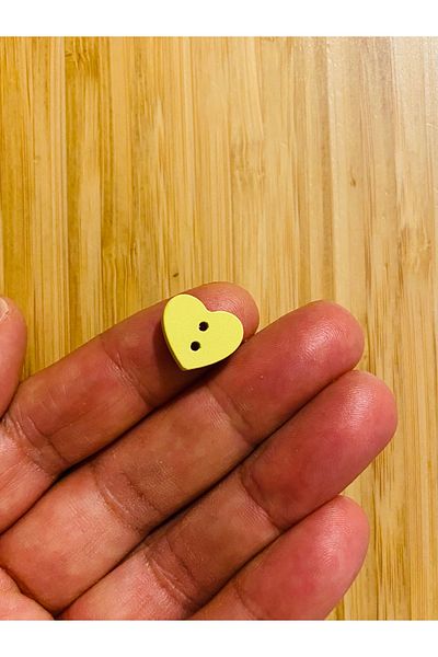 Kartopu Heart Shaped Painting Wooden Button 13 X 14mm. Pack of 6. Yellow.
