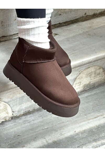 Atelierby DS Acı Kahve Kalın Taban Tüylü Bilek Boy Bot