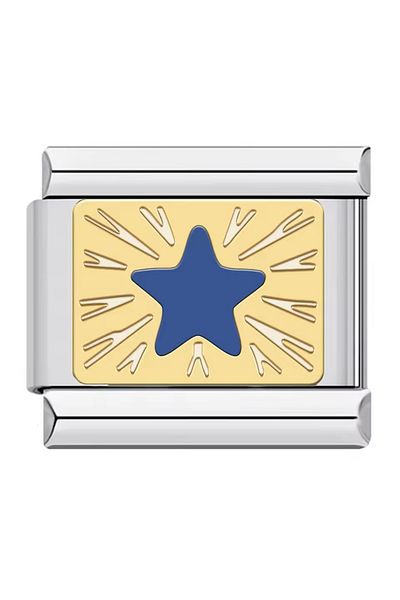 YOUES JEWELRY 9mm Stainless Steel Unisex Charm - Blue Star Design, 1 Piece
