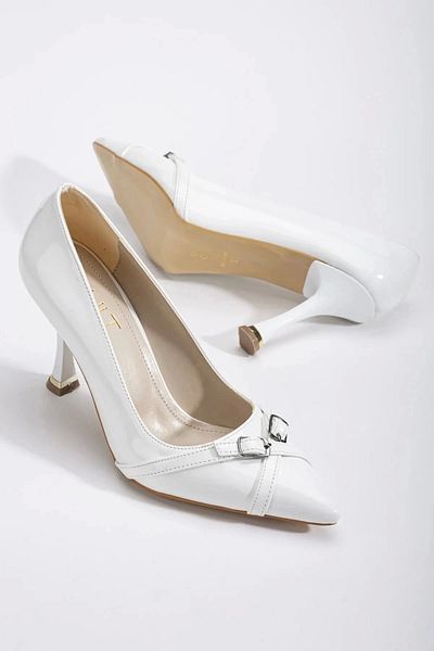 MFT AYAKKABI Stiletto din piele lacuita alba - Pantofi de dama cu toc inalt, varf ascutit