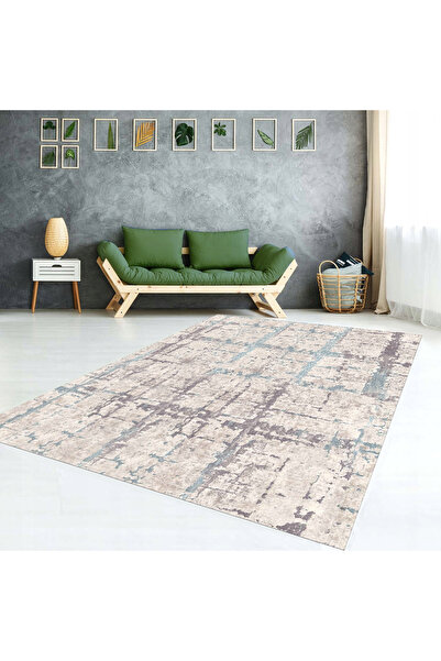 AACAP Blue Jet Patterned Washable, Modern Elastic Carpet Cover