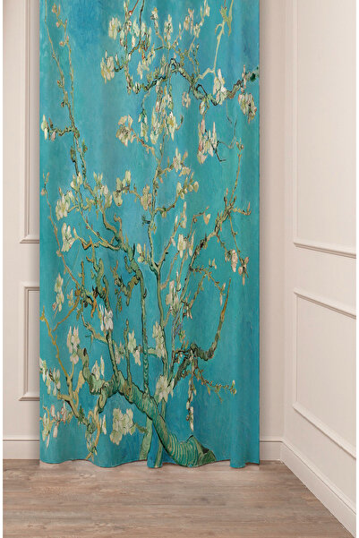 GREENDECOR Cortina de fundal cu design de copac de migdale Van Gogh - imprimare digitală, design modern colorat, o singură aripă