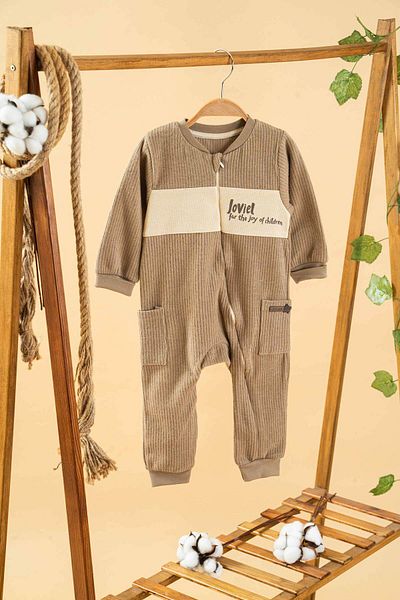 bombe Baby Casual Girls Boys Brown Cotton Zipper Pocket One Piece