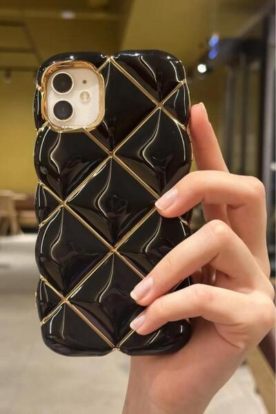 3GEN CASE Iphone 11 compatible embossed 3d diamond patterned gilded line deta...