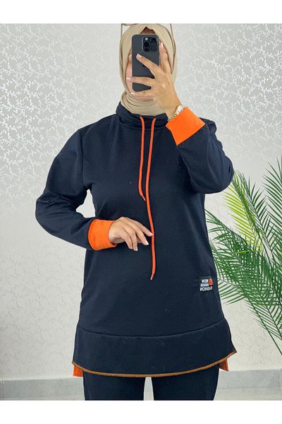 WAPP Γυναικείο χιτζάμπ Navy Blue Half Turtlene με δύο κλωστές Raised Casual Sports Σετ δύο τεμαχίων