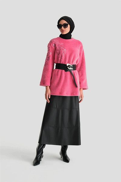 Armine Pink Embroidery Detailed Plush Tunic - 24K4304