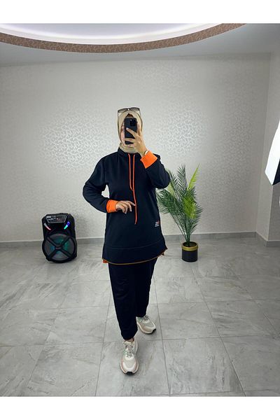 WAPP Γυναικείο χιτζάμπ Navy Blue Half Turtlene με δύο κλωστές Raised Casual Sports Σετ δύο τεμαχίων