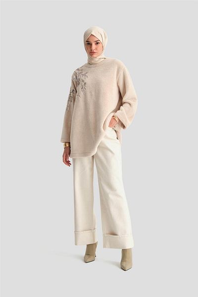 Armine 24K4304 Model Plush Tunic with Embroidery Detail and Moonstone