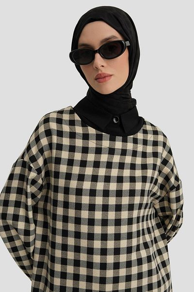 Armine Black Checkered Tunic - 24K4310