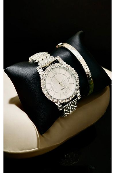 pullmarkt Twinkle Series - Rhinestone Wrist Watch + Bracelet Set