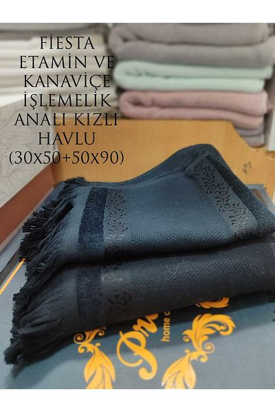 HMZ Etamine and Crossbody Embroidered - Black Towel with Mother and Daughter