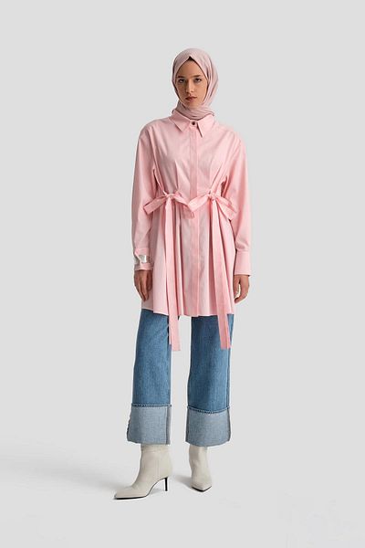 Armine 24K4300 Model Pink Natural Bow Tunic