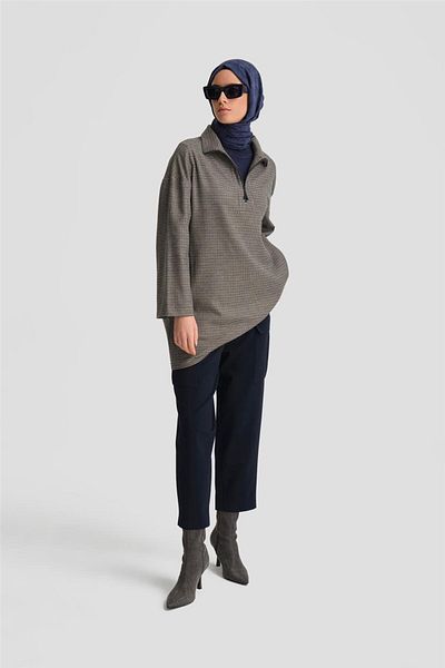 Armine Navy Blue Polo Neck Tunic - 24K4301