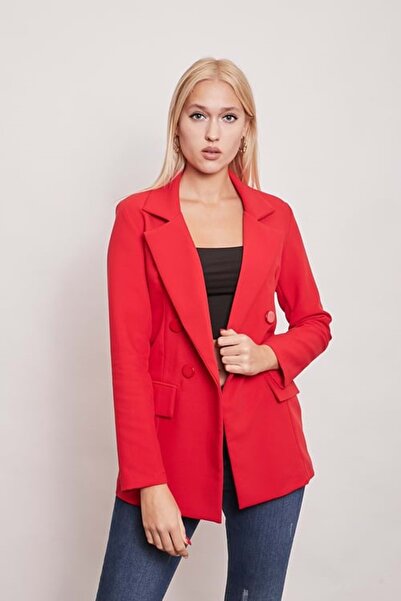 Jument 37013 BLAZER DÜĞMELİ UZUN KOL ŞIK OFİS CEKET - KIRMIZI - 40