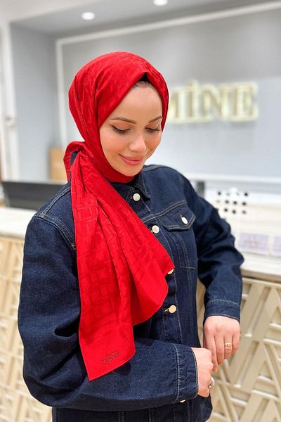 Armine Chain Pattern, Cotton Jacquard Shawl - Dia6-4831 - Red