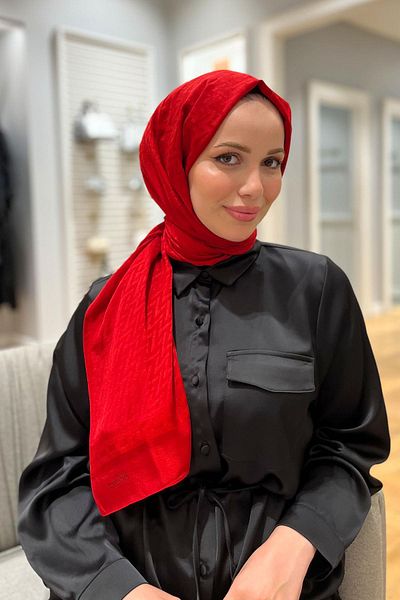 Armine Zigzag Pattern, Cotton Jacquard Shawl - Dia7-4831 - Red