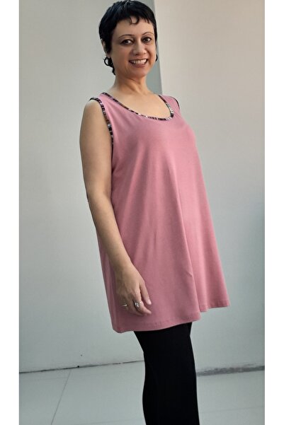 Mertcan Butik Thick Strap Combed Cotton Viscose T-Shirt with Dusty Rose Piping Detail