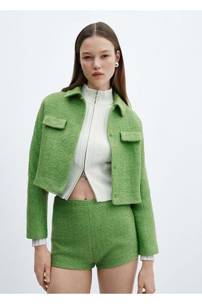 MANGO Woman Jachetă scurtă din tweed cu buzunare