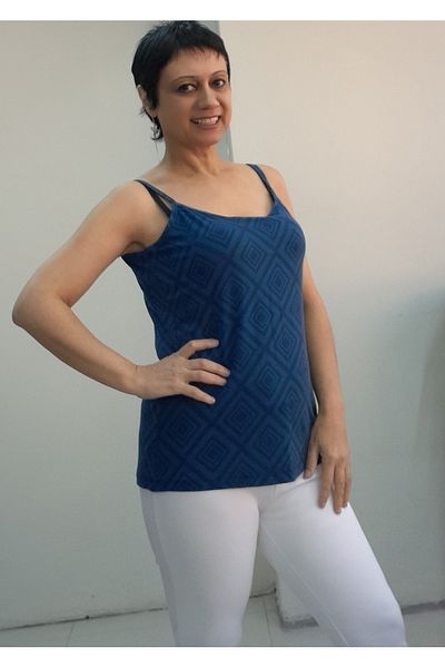 Mertcan Butik Petrol Blue Dark Blue Print Drawstring Combed Cotton Viscose T-Shirt