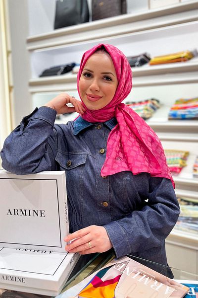 Armine Lia Jacquard Cotton Shawl - Tile Pattern - Ats1lıa-2362 - Pink