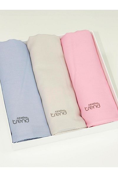 Armine 3-Piece Cotton Solid Color Seher Shawl Set - Stone Color, Ice Blue, Candy Pink