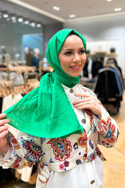 Armine Πράσινο σάλι Lia Cotton Jacquard - Μοτίβο πλακιδίων Ats1lıa-2363