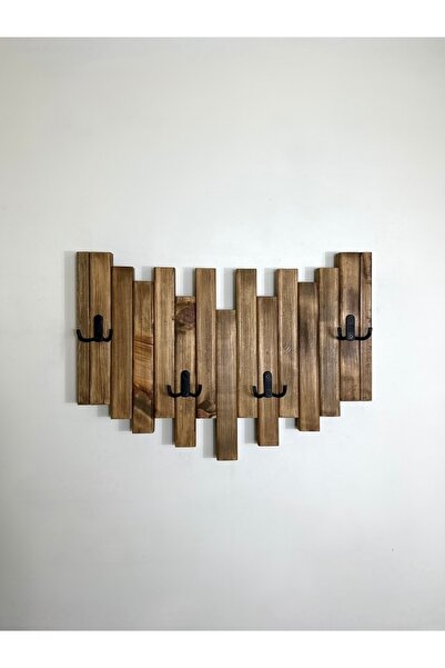 O&A WOOD Doğal Ahşap Simetrik Masif 4 Askılı Vestiyer Portmanto Vintage Koyu ...