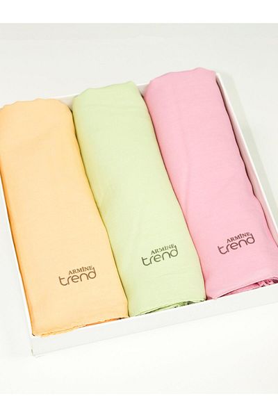 Armine Solid Color, Cotton Seher Shawl - Set of 3 - Soft Colors