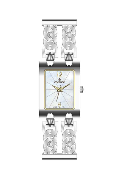 Essence Rectangular Dial Pearlescent Steel Band and Case 5 Atm Water Resistant Metallic Rhine