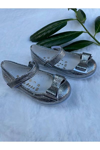 Sare Çocuk Giyim Baby Girl Metallic Sparkling Silver Princess Ballerina Shoes