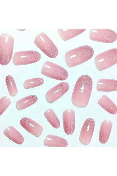 Rediquis 24 Adet Parlak Simli Ekru Orta Uzun Badem Şekilli Takma Tırnaklar