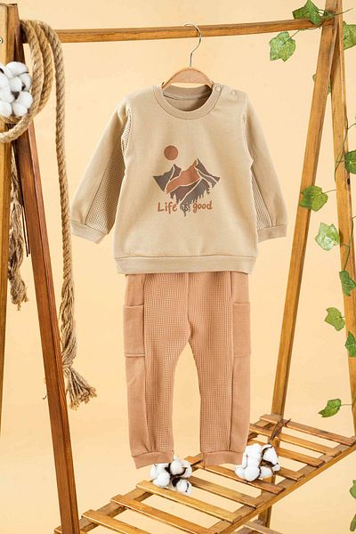 bombe Baby Kids Brown Cotton 2-Piece Set First I'M Trend Fashion Top and Bottom Set