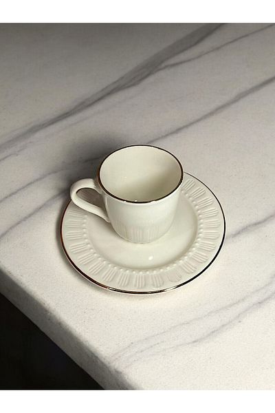 TİVOLİ Tivoli Gold Line Patterned Coffee Cup Set for 6 People - Cream