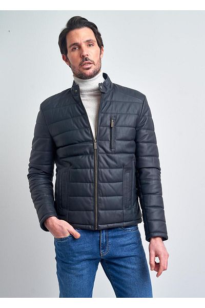 Pierre Cardin Men's Navy Blue Puffer Leather Coat