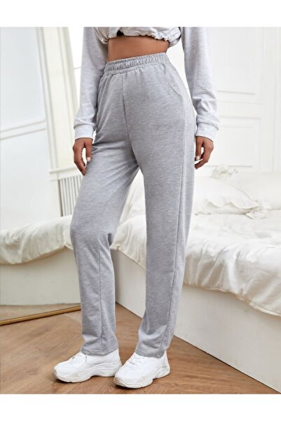 FİTGO Γυναικείο γκρι βαμβακερό παχύ ίσιο παντελόνι