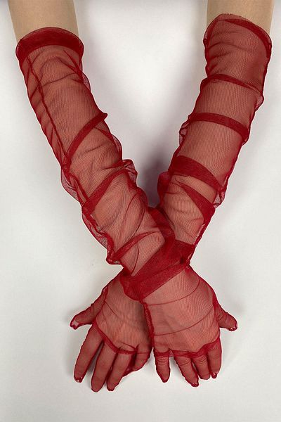 Hobigram Tulle Gloves Party Wedding Wedding Costume Gloves Red Color Stylish Gloves – Party Gloves, Stylish Design