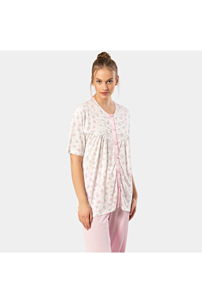 TÜREN Empirme Buttoned Oversized Short Sleeve Pajama Set 3370/Pink