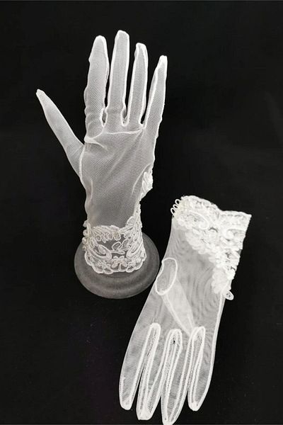 Hobigram White Tip Lace Button Pattern Bridal Gloves Costume Gloves – Party Gloves, Stylish Design – Party