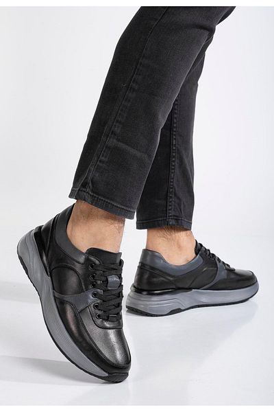 Dilimler Ayakkabı Ορθοπεδικά Ανδρικά Casual Παπούτσια - Γνήσιο δέρμα, Μαύρη Χοντρή Σόλα και Κορδόνια