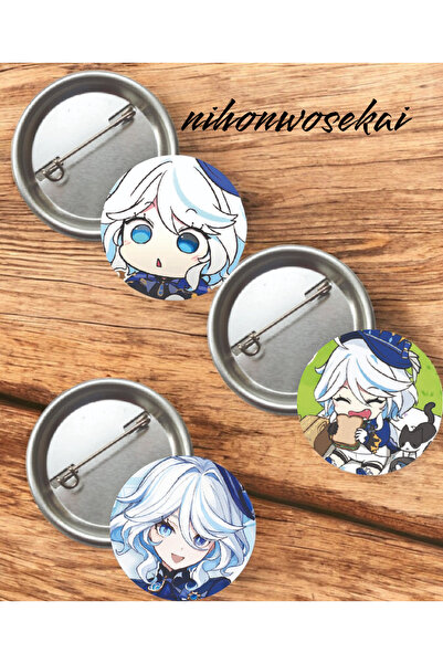 nihonwosekai 3 Adet Furina Genshin Anime Buton Rozet 37mm