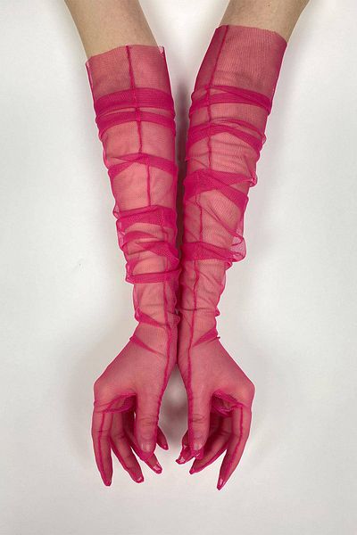 Hobigram 10 Pieces Fuchsia Long Bridal Gloves Tulle Gloves Party Gloves Party Accessory – Party Gloves – Par
