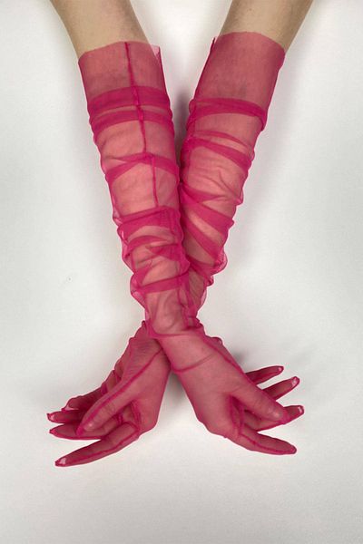 Hobigram 10 Pieces Fuchsia Long Bridal Gloves Tulle Gloves Party Gloves Party Accessory – Party Gloves – Par