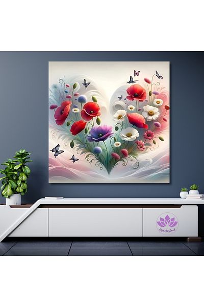 LİLYHOBBYLAND Decorative Canvas Painting: Flowers in the Heart