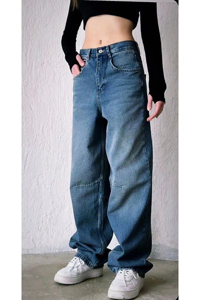 Asia Picioare largi de jeans largi, lavabile, cu cataramă la spate