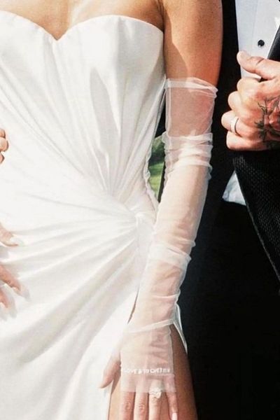 Hobigram White Fingerless See-Through Stylish Bridal Gloves Costume Accessory – Party Gloves, Stylish Design – Part