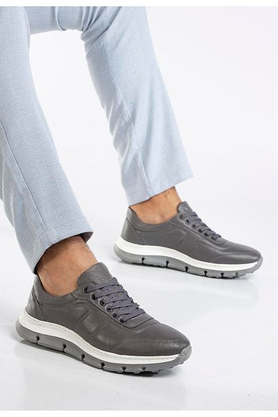 Dilimler Ayakkabı Ανδρικά παπούτσια casual από γνήσιο δέρμα Γκρι σόλα Eva με ραμμένο πρόσωπο