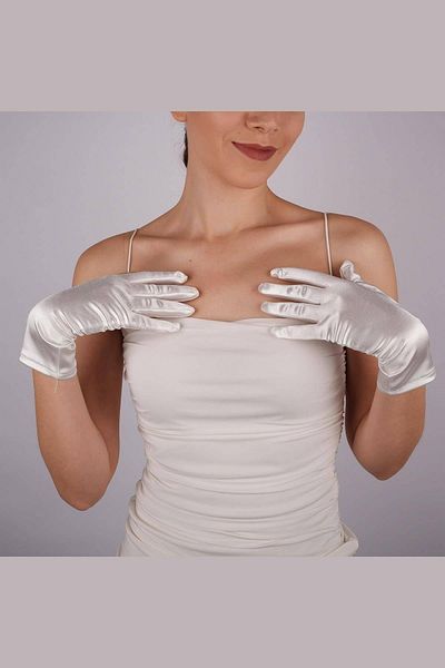 Hobigram Off White Satin Long Bridal Gloves 28 cm Dance Opera Gloves Costume Gloves – Party Gloves –