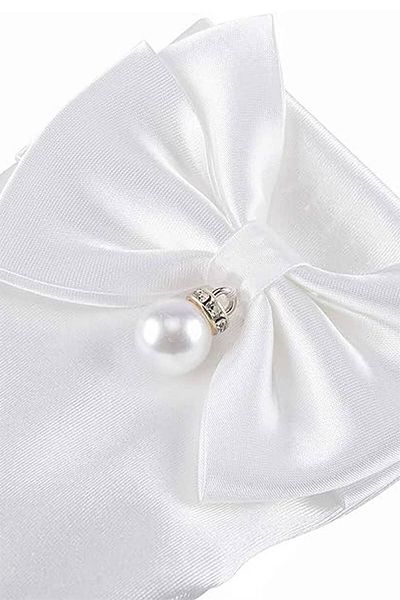 Hobigram White Pearl Bow Model Satin Bridal Gloves Party Gloves Costume Gloves – Party Gloves – Pa
