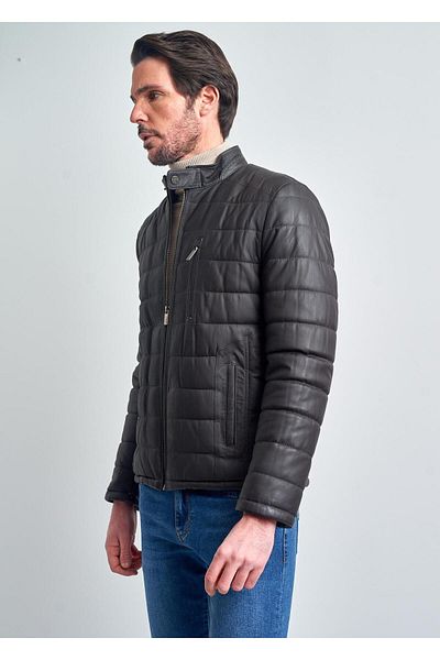 Pierre Cardin Men's Brown Puffer Leather Coat