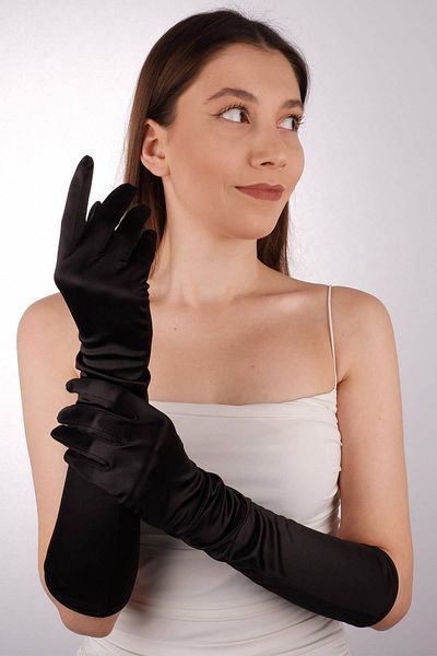 Hobigram Black Satin Long Bridal Gloves 47 cm Dance Opera Gloves Costume Gloves – Party Gloves – Party